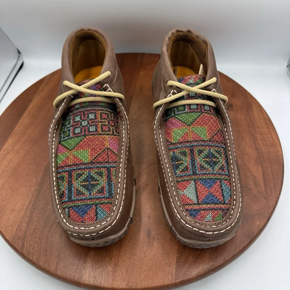 REYWELT Boots Brown Leather Woven Inlay Lace Up Chukka Moc Men's US 9.5/Mex 28.5
